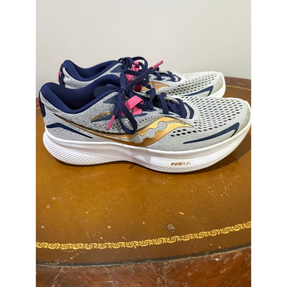Saucony Ride 15 Running Shoes Womens 9 Grey Navy Gold S10729-40 Excellent PWRRUN - Picture 5 of 9